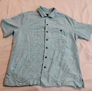 Caribbean Joe Light Aqua Short Sleeve Button-Up Camp Shirt
